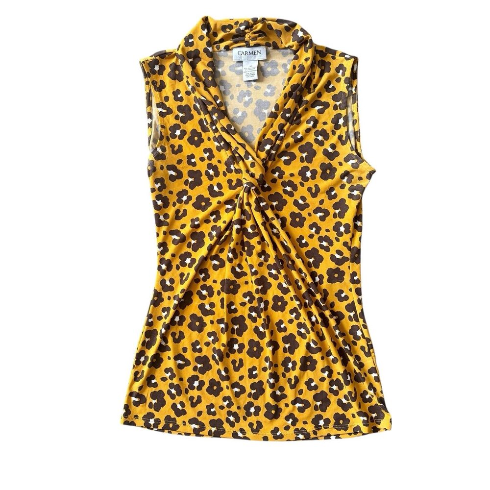 Carmen Marc Valvo Yellow Animal Print‎ Stretch Business Casual Tank Top Size XS